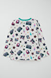 Breeze Kız Çocuk Pijama Takımı Müzik Temalı Yıldız Desenli 4-8 Yaş, Ekru