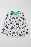 Breeze Kız Çocuk Pijama Takımı Müzik Temalı Yıldız Desenli 4-8 Yaş, Ekru