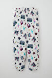 Breeze Kız Çocuk Pijama Takımı Müzik Temalı Yıldız Desenli 4-8 Yaş, Ekru