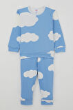 Breeze Erkek Bebek Pijama Takımı Omuzdan Patlı Bulut Desenli 4 Ay-1 Yaş, Mavi