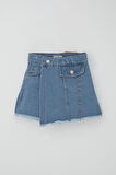 Breeze Kız Çocuk Jean Şort Etek Cep Detaylı Düğmeli Püsküllü 4-10 Yaş, Mavi