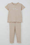 Breeze Kız Çocuk Taytlı Takım Simli Yazı Baskılı 1.5-5 Yaş, Bej