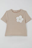 Breeze Kız Çocuk Tişört Çiçek Aksesuarlı İnci Detaylı 9-14 Yaş, Bej