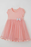 Breeze Kız Çocuk Elbise Tüllü Simli Fiyonk Aksesuarlı 2-6 Yaş, Somon