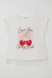 Breeze Kız Çocuk Tişört Sevgi Temalı Kalp Fiyonk Baskılı 10-16 Yaş, Ekru