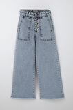 Breeze Kız Çocuk Jean Pantolon Geniş Paça Düğmeli Paçası Püskül Detaylı 10-14 Yaş, Açık Mavi