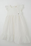 Breeze Kız Çocuk Elbise Çiçek Nakışlı Arma Detaylı 4-9 Yaş, Ekru