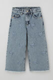 Breeze Kız Çocuk Jean Pantolon Fiyonk Nakışlı Paça Kısmı Püskül Detaylı 3-7 Yaş, Açık Mavi