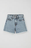 Breeze Kız Çocuk Şort Jean Cepli Paçası Püskül Detaylı 5-9 Yaş, Açık Mavi