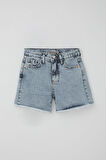 Breeze Kız Çocuk Şort Jean Paçası Püskül Detaylı Cepli 10-14 Yaş, Açık Mavi