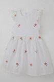 Breeze Kız Çocuk Elbise Çiçek Nakışlı Güpür Detaylı 3-7 Yaş, Ekru
