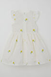 Breeze Kız Çocuk Elbise Çiçek Nakışlı Güpür Detaylı 3-7 Yaş, Ekru