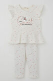 Breeze Kız Çocuk Taytlı Takım Minik Kalpler Desenli Yazı Baskılı Fırfırlı 2-6 Yaş, Ekru
