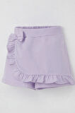 Breeze Kız Çocuk Şort Etek Fiyonk Aksesuarlı Fırfırlı 3-8 Yaş, Açık Lila