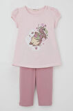 Breeze Kız Çocuk Kapri Taytlı Takım Çiçekli Kız Baskılı 1.5-5 Yaş, Pembe