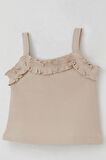 Breeze Kız Çocuk Askılı Crop Tişört Fırfır Detaylı 8-14 Yaş, Bej