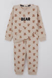 Breeze Erkek Bebek Eşofman Takımı Sevimli Ayıcık Desenli Pantolonu Düğme Aksesuarlı 9 Ay-3 Yaş, Bej