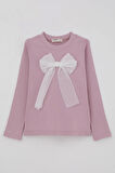 Breeze Kız Çocuk Uzun Kollu Tişört Fiyonk Aksesuarlı 8-12 Yaş, Lila