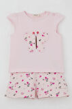 Breeze Kız Bebek Şortlu Takım Çiçek Baskılı Kelebek Nakışlı Düğme Aksesuarlı 6 Ay-2 Yaş, Pembe