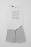 Breeze Erkek Çocuk Şortlu Takım Sıfır Kollu Yazı Baskılı Bağcık Aksesuarlı 8-14 Yaş, Beyaz