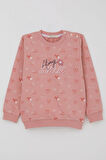 Breeze Kız Çocuk Sweatshirt Kalp Desenli Yazı Baskılı 1.5-5 Yaş, Gülkurusu