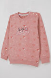 Breeze Kız Çocuk Sweatshirt Kalp Desenli Yazı Baskılı 1.5-5 Yaş, Gülkurusu
