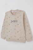 Breeze Kız Çocuk Sweatshirt Kalp Desenli Yazı Baskılı 1.5-5 Yaş, Bej