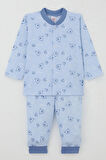 Breeze Erkek Bebek Pijama Takımı Sevimli Ayıcık Figürlü Yıldız Desenli 4 Ay-1 Yaş, Mavi