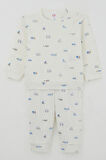 Breeze Erkek Bebek Pijama Takımı Omuzdan Patlı Mini Taşıtlar Dünyası 4 Ay-1 Yaş, Ekru