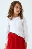 Breeze Kız Çocuk Uzun Kollu Tişört Kolları Tül Detaylı 4-9 Yaş, Ekru
