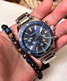 Fonksiyonlu&Takvimli Lacivert&Gümüş Erkek Kol Saat+Bileklik Hediye