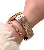 Ferrucci Çelik RoseGold Taşlı Şık Kadın Kol Saati+Bileklik Hediye