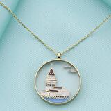 14 Ayar Altın Kız Kulesi Kolye