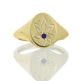Safir Taşlı Lotus Çiçeği Altın Yüzük