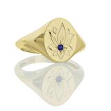 Safir Taşlı Lotus Çiçeği Altın Yüzük