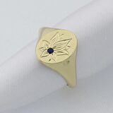 Safir Taşlı Lotus Çiçeği Altın Yüzük