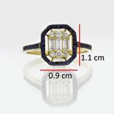 Safir Taşlı Pırlanta Baget Yüzük