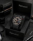 Ferrucci Erkek Kol Saati 43 mm Siyah Çelik Kordon Mineral Cam Takvimli