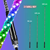 Rgb Led Işıklı Kırbaç Bayrak Anten Çubuğu 150cm Off‑road Atv Utv Uygulama Kumandalı Yüksek Parlaklık