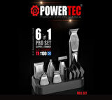 Powertec TR-1100 Profesyonel 6'lı Erkek Bakım Seti Saç Sakal Ense Vücut Kaş Burun Tıraş Makinesi