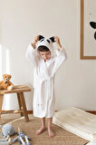 %100 Pamuk Bebek Çocuk Bornozu Kapüşonlu Nakışlı Hayvan Figürlü Bornoz