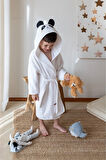 %100 Pamuk Bebek Çocuk Bornozu Kapüşonlu Nakışlı Hayvan Figürlü Bornoz