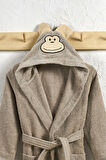 %100 Pamuk Bebek Çocuk Bornozu Kapüşonlu Nakışlı Hayvan Figürlü Bornoz