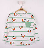 Toontoy Kız Bebek T-Shirt Çizgili Cepli Tilki Baskı