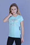 Toontoy Kız Çocuk Baskılı Taş İşlemeli Yanı Şerit Detaylı Tişört