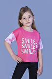 Toontoy Kız Çocuk Smile Baskılı Kolları Desenli Tişört