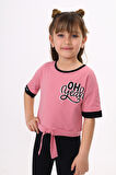 Toontoy Kız Çocuk Önü Bağlama Detaylı Baskılı Tişört