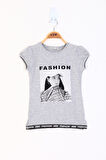 Toontoy Kız Çocuk Şerit Detaylı Baskılı Tişört