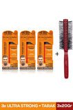 Fontenay Saç Şekillendirici Pudra Toz Wax Ultra Strong Turuncu 20gr X3 + Profesyonel Saç Fırçası 1018 4'lü Set