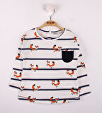 Toontoy Kız Bebek T-Shirt Çizgili Cepli Tilki Baskı